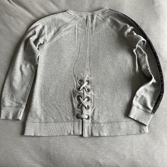 LIKE NEW Tribal Gray Crew Neck Sweatshirt with Black Lace and Lace Up Ba… - Picture 2 of 5